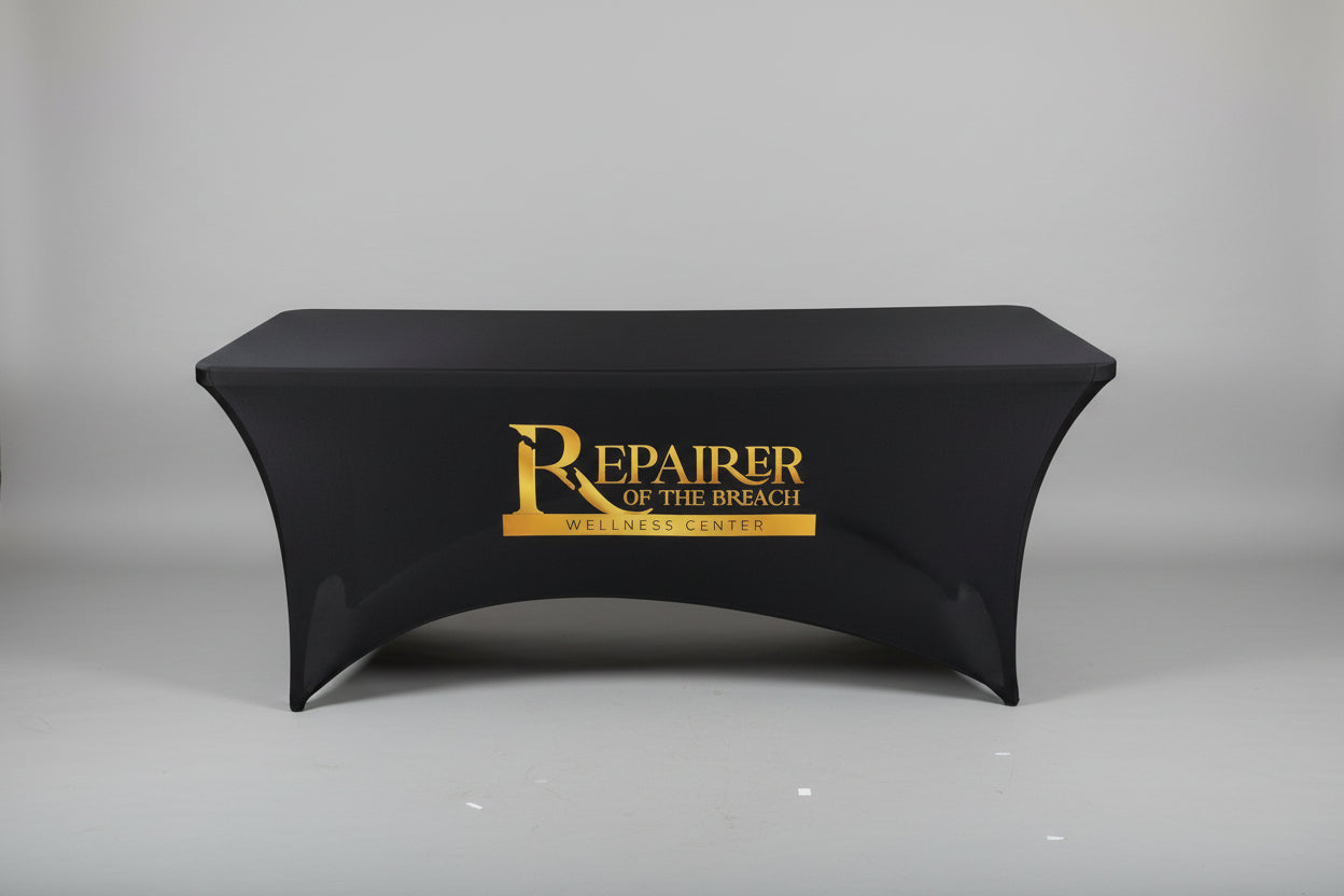 Custom Fitted Table Covers – Professional, Sleek & Branded to Impress 🖤✨
