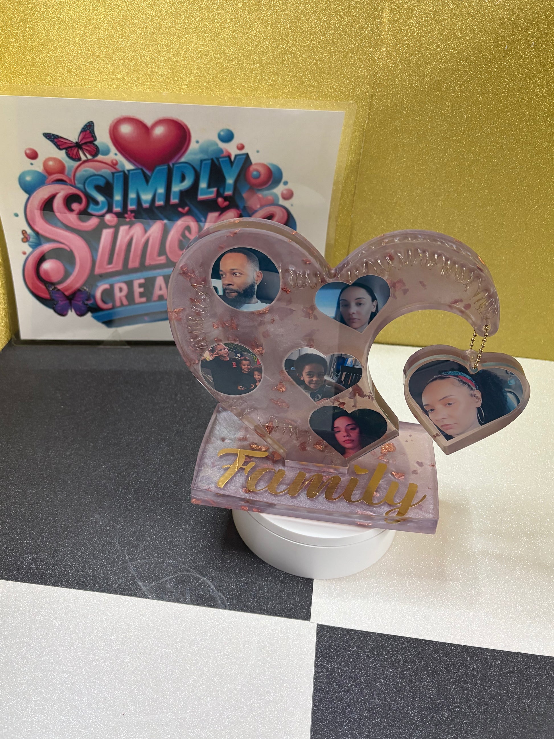 Custom Resin Heart Keepsake with Photo & LED Lights