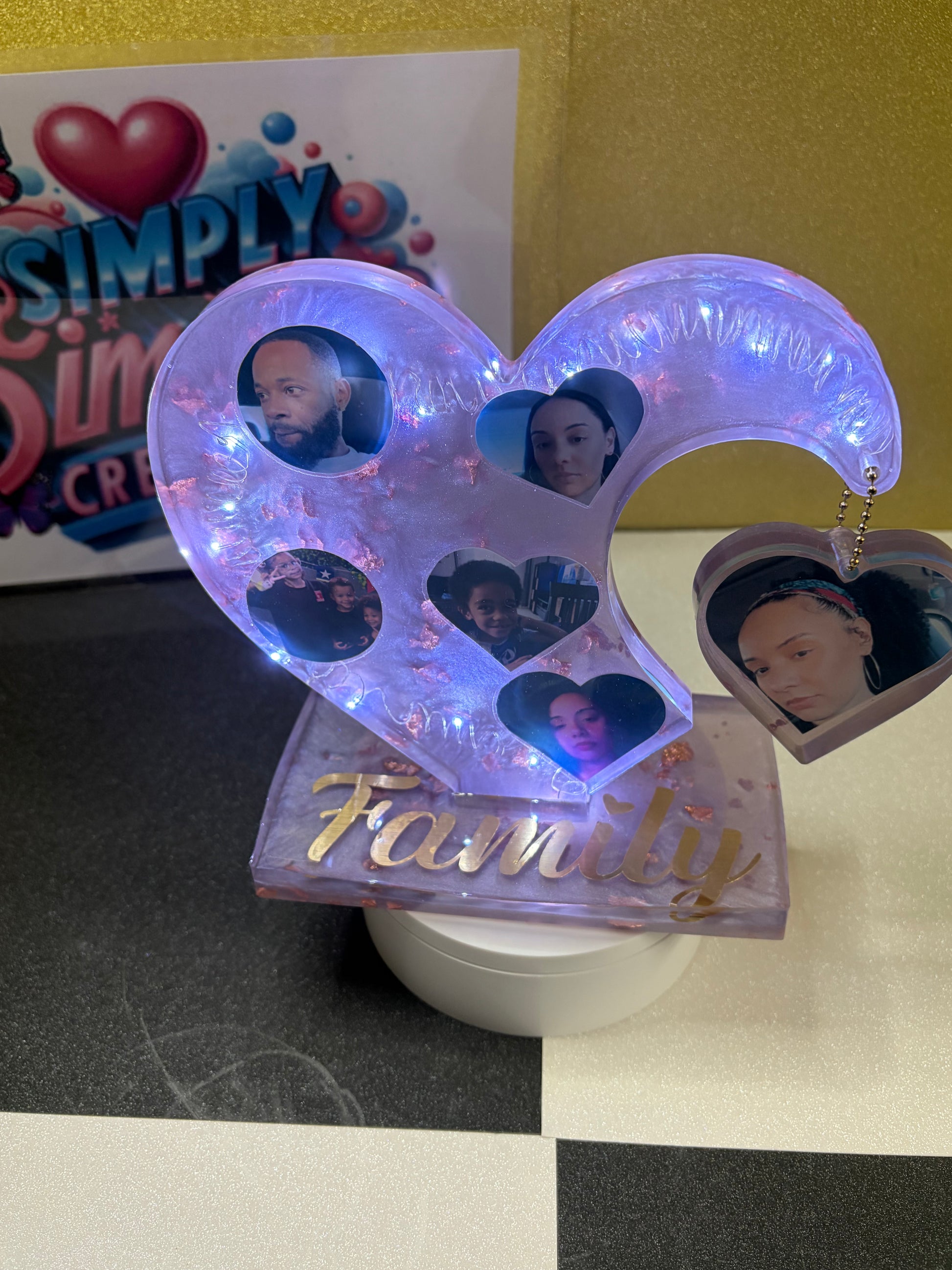 Custom Resin Heart Keepsake with Photo & LED Lights