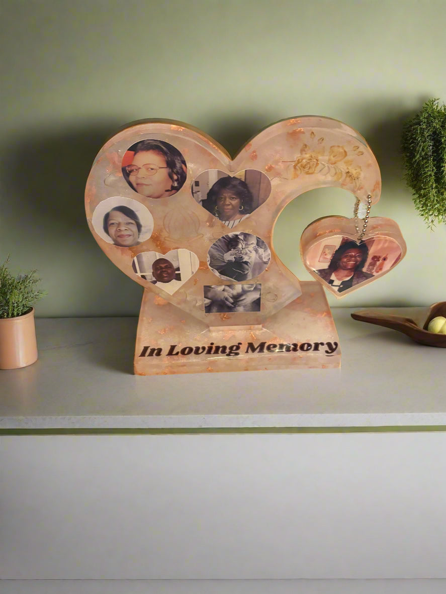 Custom Resin Heart Keepsake with Photo & LED Lights