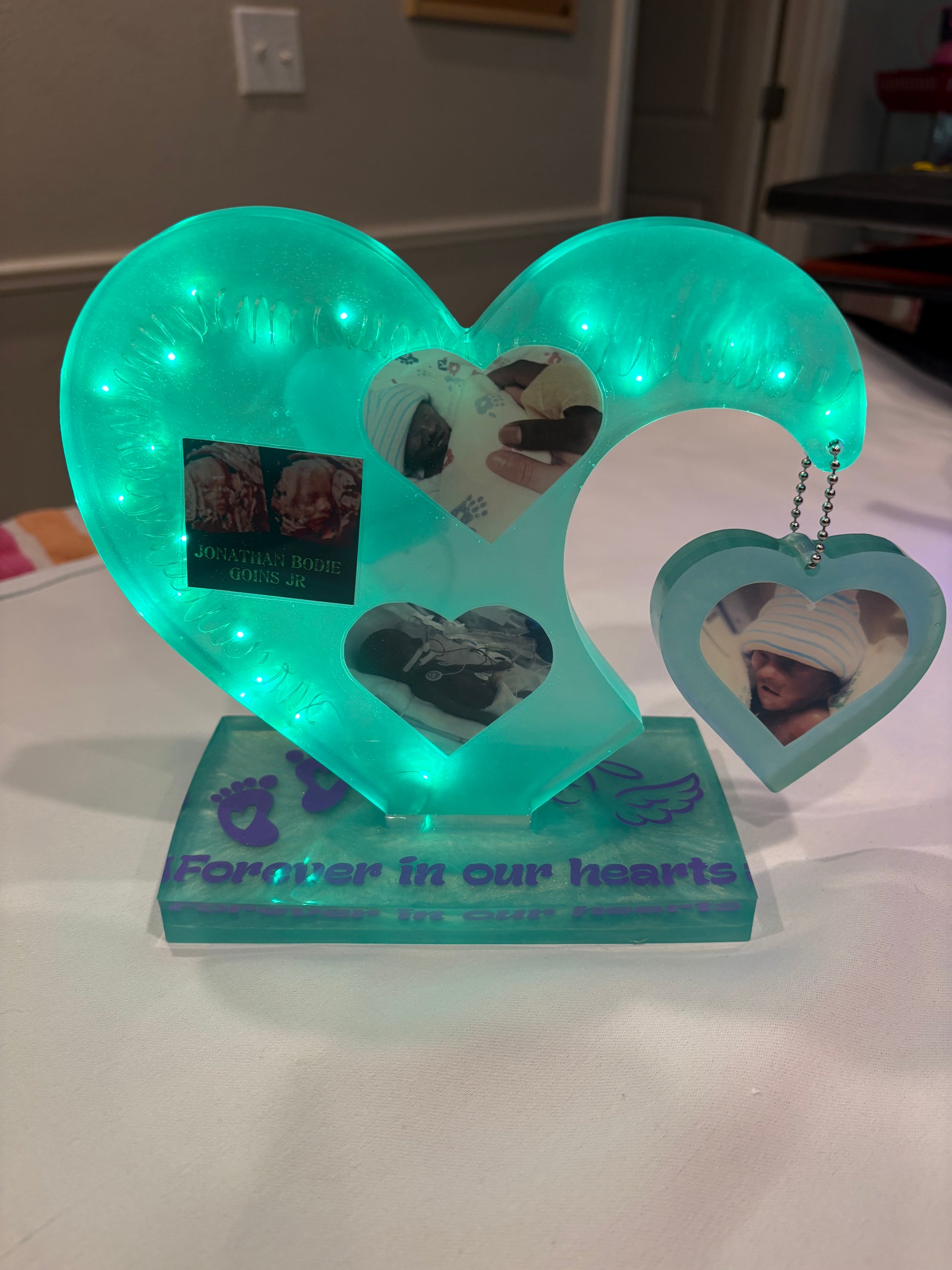 Custom Resin Heart Keepsake with Photo & LED Lights