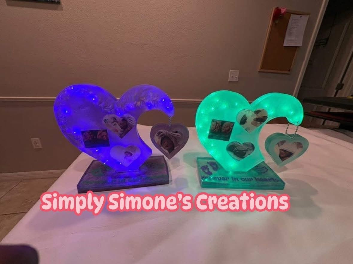 Custom Resin Heart Keepsake with Photo & LED Lights