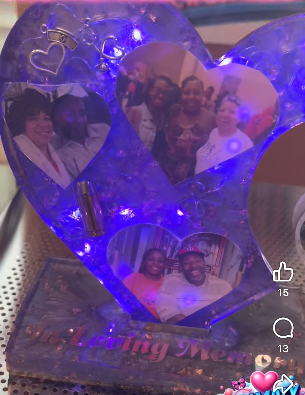 Custom Resin Heart Keepsake with Photo & LED Lights