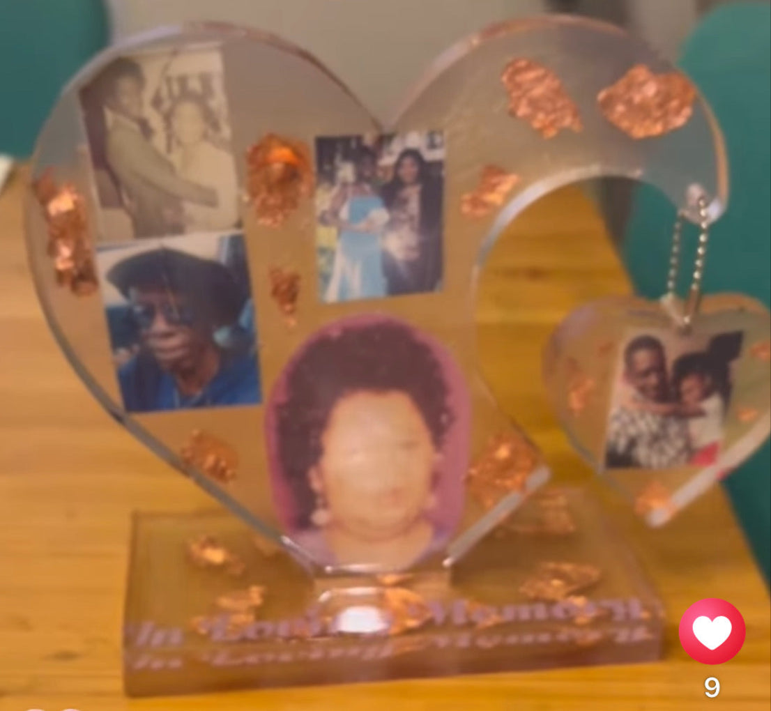 Custom Resin Heart Keepsake with Photo & LED Lights